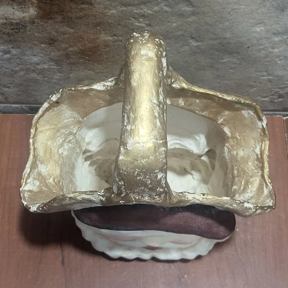 Paper Mache Santa Basket Candy Container Christmas Decoration
